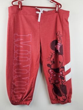 Disney Red Minnie Mouse Capri Joggers with White Stripes Size Medium